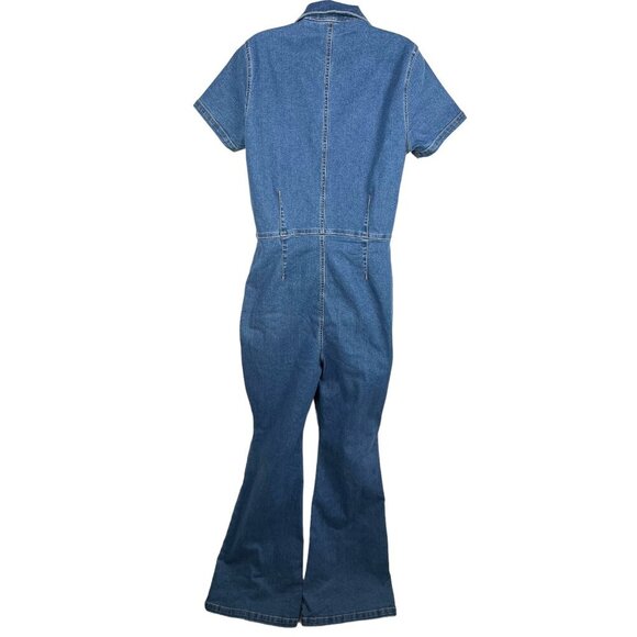 Girlish flare denim zip up jumpsuit high waist 90s Y2K sz L - Picture 3 of 10